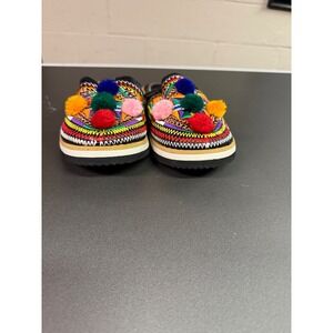 Boho Embroidered Pom Pom Mule Slippers Black Leather Slides 8 Women 'runs small'